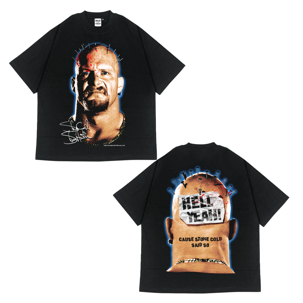 T-Shirt Stone Cold Steve Austin Oversized HEAVYWEIGHT 16s Black Popular