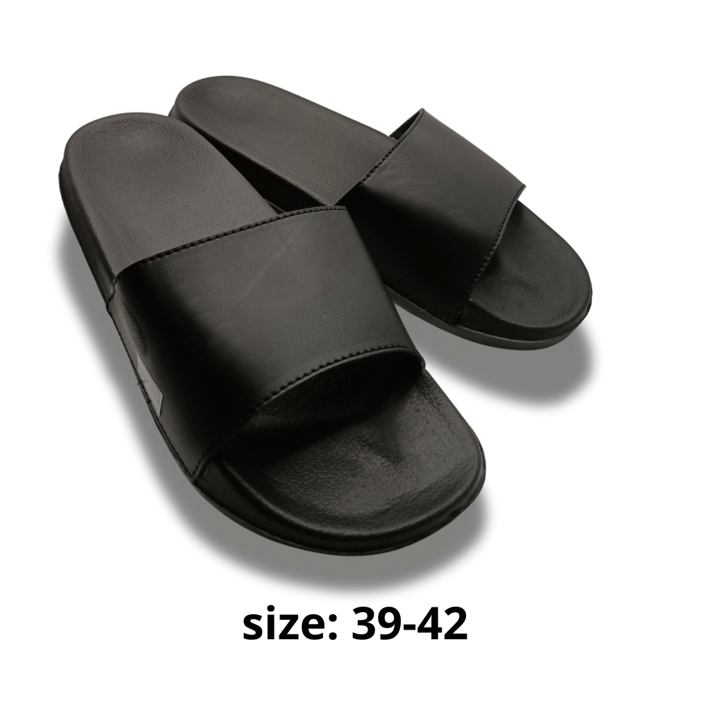 sandal selop polos pria wanita dewasa slip on hitam