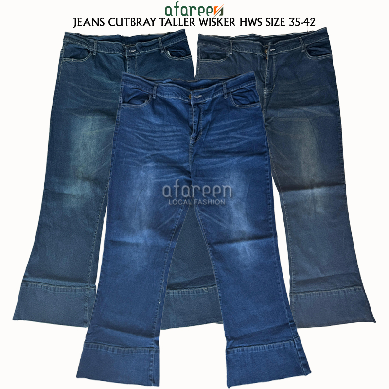Jeans Cutbray Highwaist Jumbo / Celana Jeans Cutbray Retro Wisker Stretch Melar Big Size 35-42