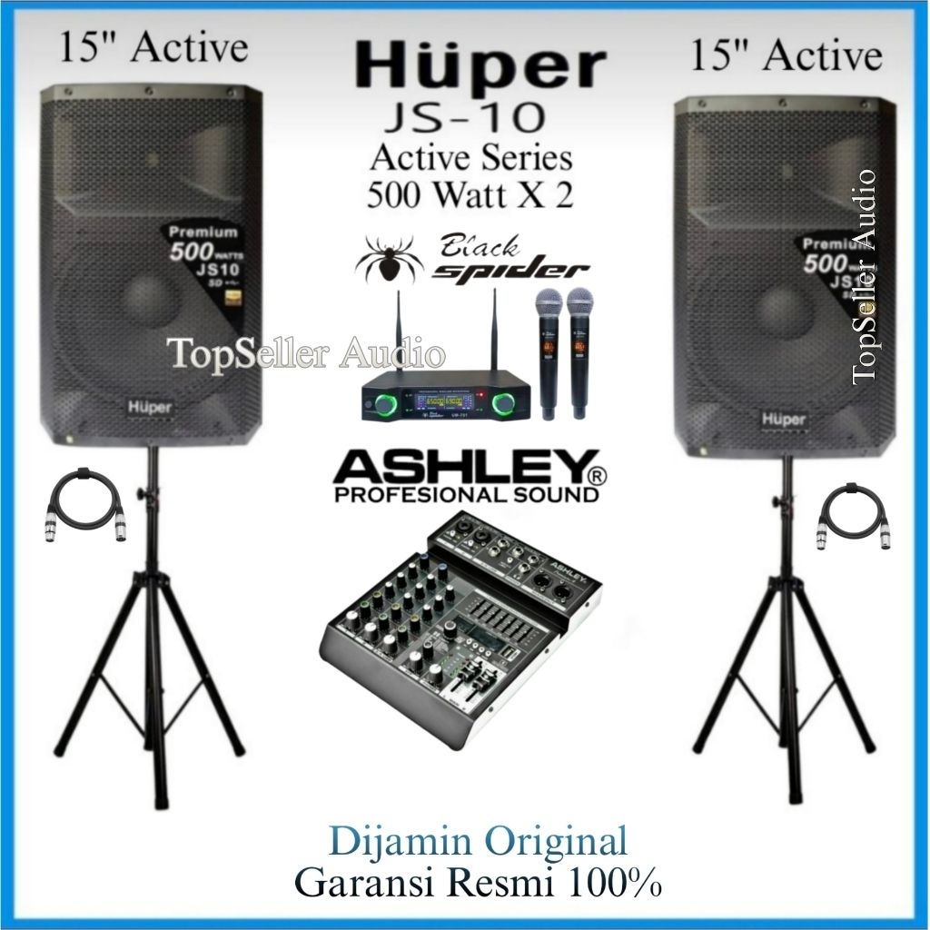 Paket Sound System Speaker 15 Inch Live Musik [ Karaoke ] Huper Js10 Original Mixer Ashley Premium 4
