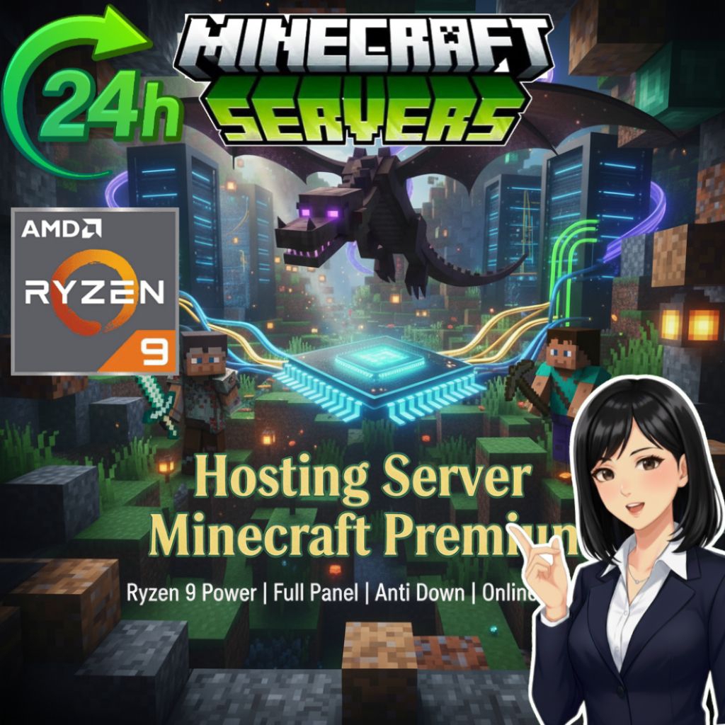 SERVER MINECRAFT PREMIUM SPEK CPU AMD RYZEN 9, BISA JAVA DAN BEDROCK
