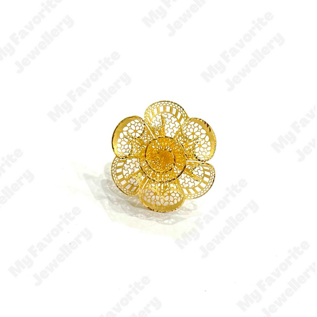 Cincin Adjustable Krawang Bunga Jala Mewah Emas Asli Kadar 700