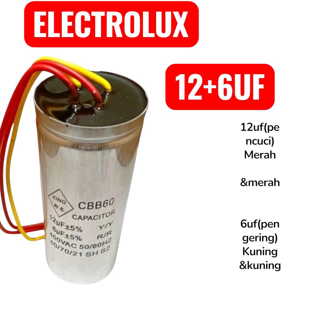 Kapasitor CAPASITOR mesin cuci ELECTROLUX 2 tabung original