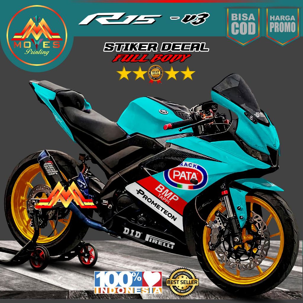 Decal Stiker Yamaha R15 V3 Full Body Model Balap Aksesoris Stiker R15 V3