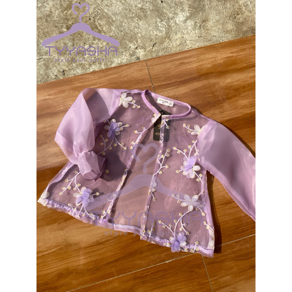 Outer organza anak motif bunga aplikasi bunga 3d
