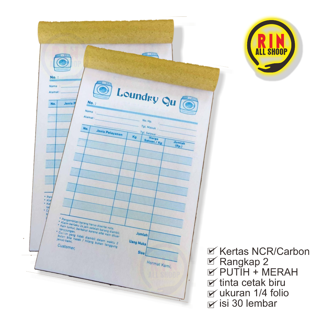 Buku Nota Laundry / Nota NCR 2 Ply 1/4 Folio / putih merah
