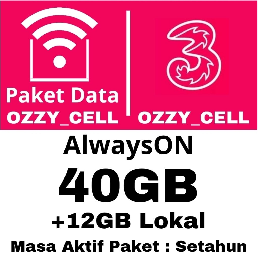 Paket Data Kuota TRI AON AlwaysOn Kuota FULL Nasional Masa Aktif Paket Setahum Voucher 3 Three