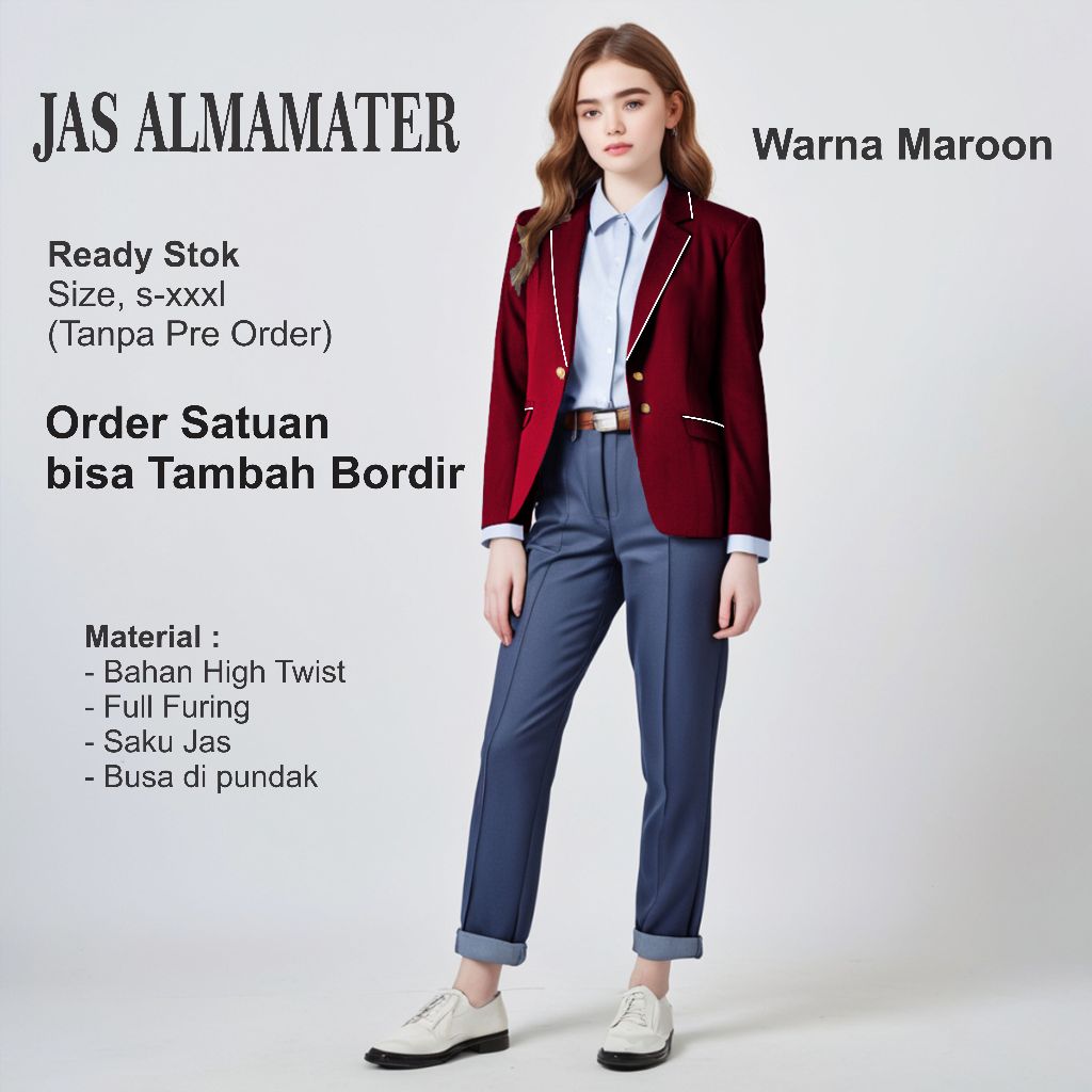 Jas almamater sekolah warna maroon lis putih / Jas Almamater Sekolah, OSIS, Rohis, Irmas, Ponpes, Ku