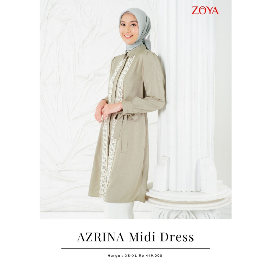 Zoya AZRINA Midi Dress - Tunik Wanita Wudhu Busui Friendly - Premium Dobby Polyester