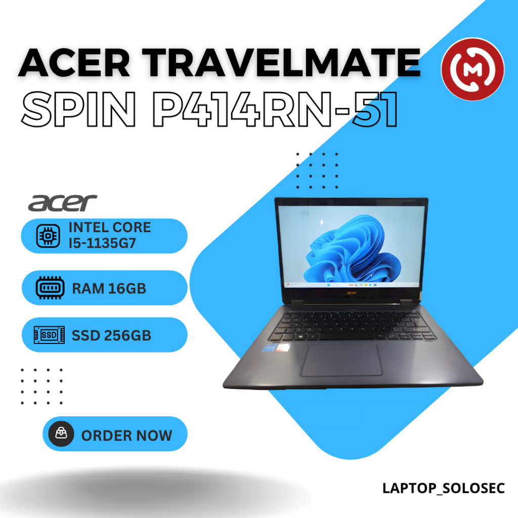 LAPTOP TOUCHSCREEN ACER TRAVELMATE SPIN P414RN-51 | Intel Core i5-1135G7 | RAM 8GB | SSD 256GB | Win