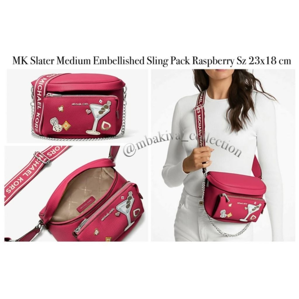 MK Slater Medium Embellished Sling Pack Raspberry