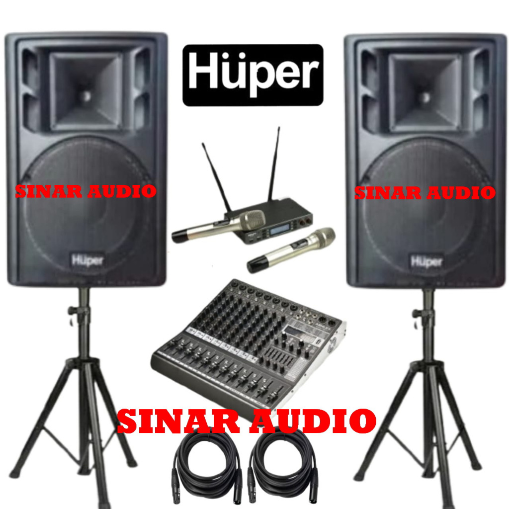 Paket Sound System Huper HA400 15Inch Aktif Komplit Mixer Ashley Super M8 PRO Dan Mic Wireless Ashle