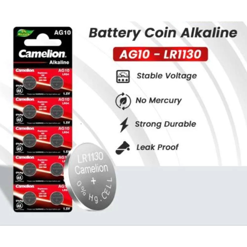 Camelion Alkaline Battery Coin AG10 Baterai Kancing LR1130 LR54 SR54 Maxel Kalkulator
