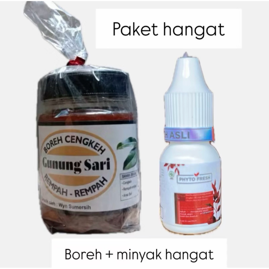 (paket hangat) boreh cengkeh + minyak paket anti masuk angin mual muntah pilek batuk sakit kepala