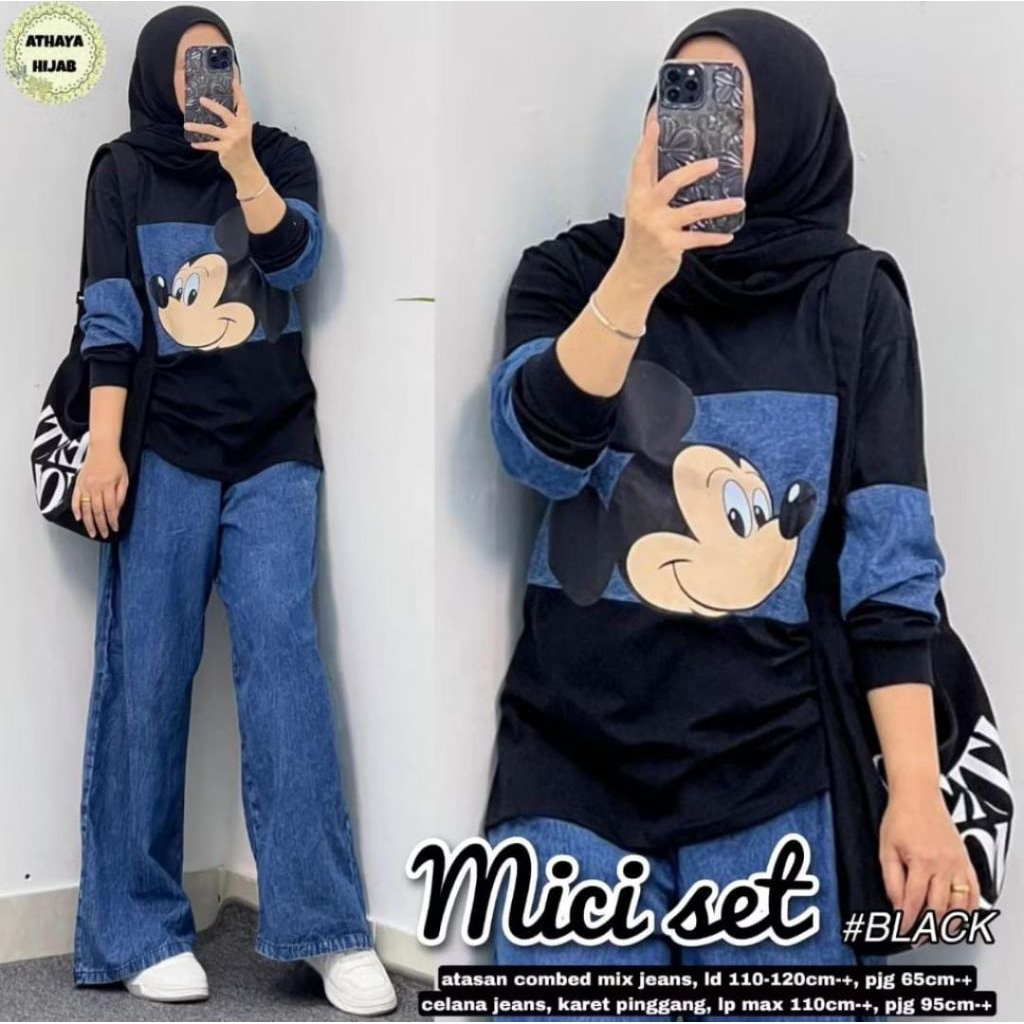 Setelan Celana Wanita Jeans Mix Combed Sablon dan Bordir // Setelan Full Jeans Denim