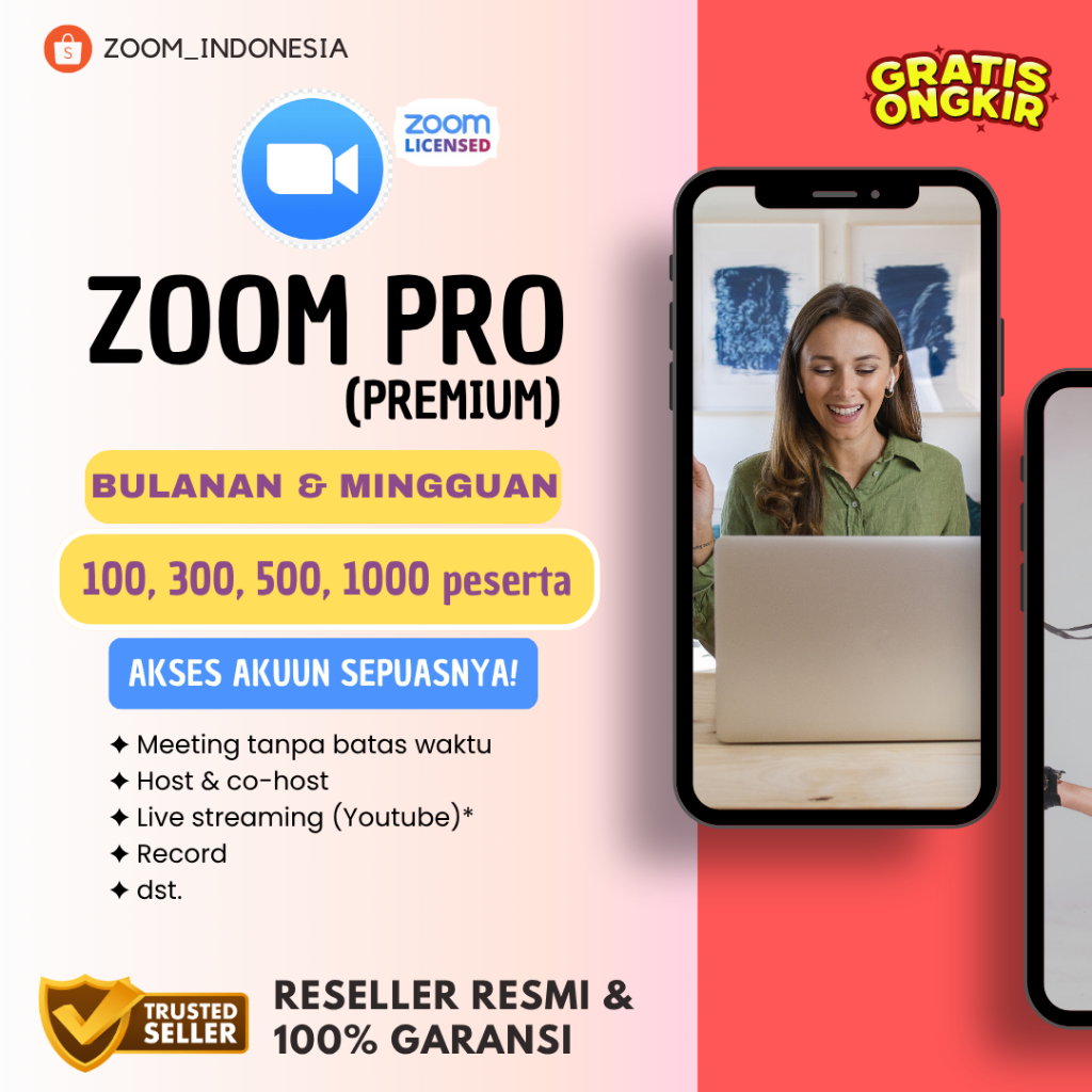 Zoom Premium Mingguan Bulanan 100 300 500 1000 Peserta Full Garansi