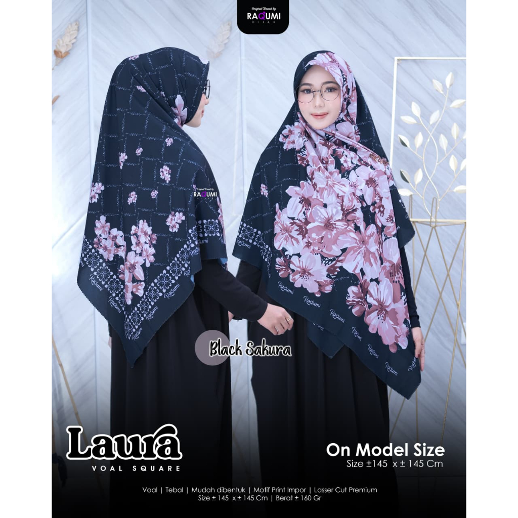Laura Square Original Raqumi Hijab Segiempat Voal Motif Hijab Laura Voal Square Raqumi