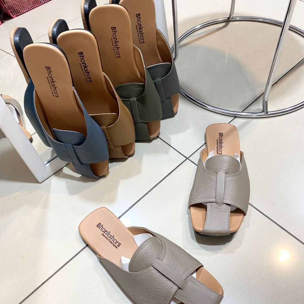 Sandal kulit asli Wanita Sandal teplek kulit asli premium