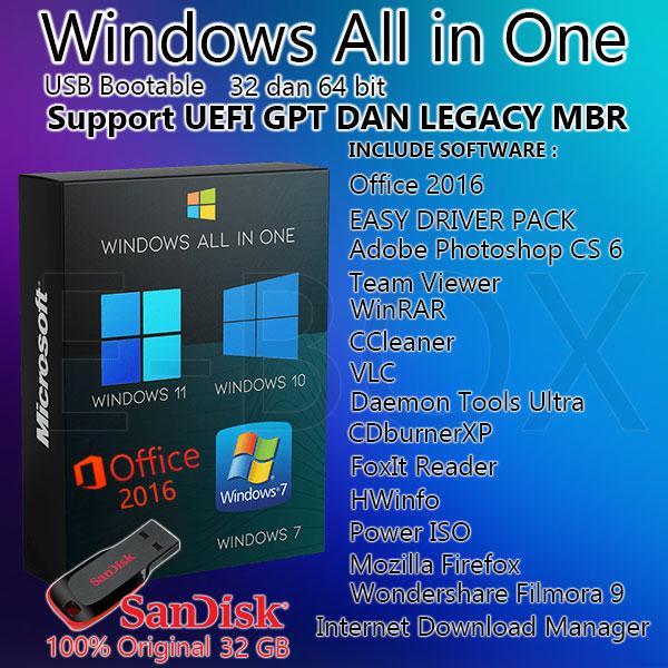 Flashdisk Bootable Installer Windows 7-10-11 Support GPT dan MBR