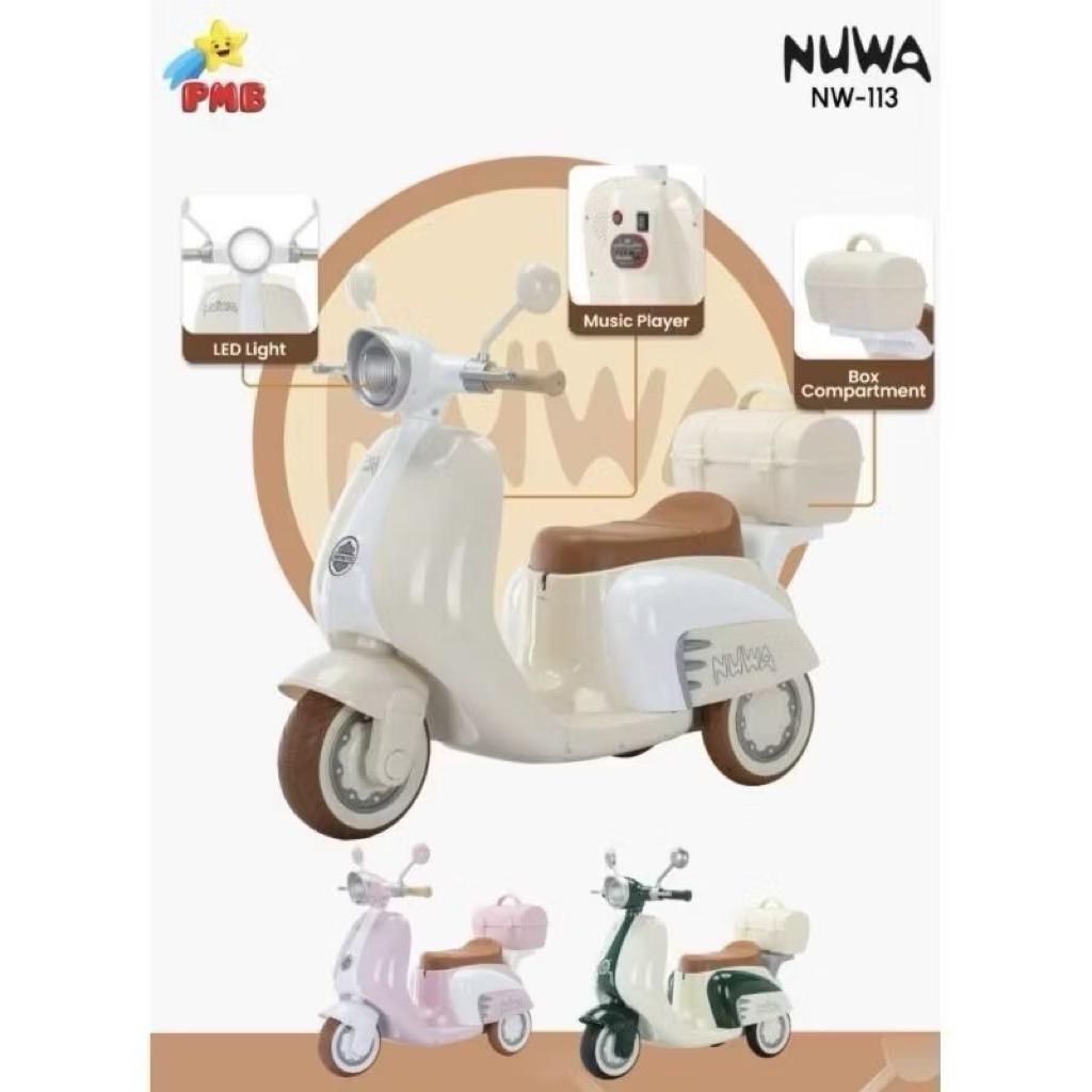 MURAH Motor Aki Anak Besar PMB Nuwa Nw-201 | NW-113 | Mainan Motor Anak Retro Vespa