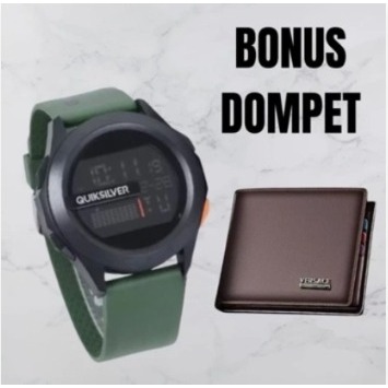 FREE DOMPET -  jam tangan pria QUIKSILVER original digital rubber strap anti air stopwatch termurah 