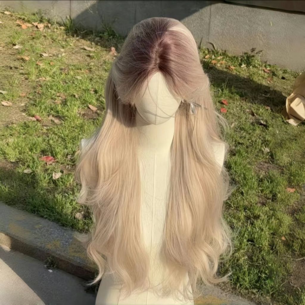 PO CHINA DP 50% | Wig Rambut Palsu Panjang Bergelombang Warna Pirang Madu dengan Gradasi Abu — Gaya 