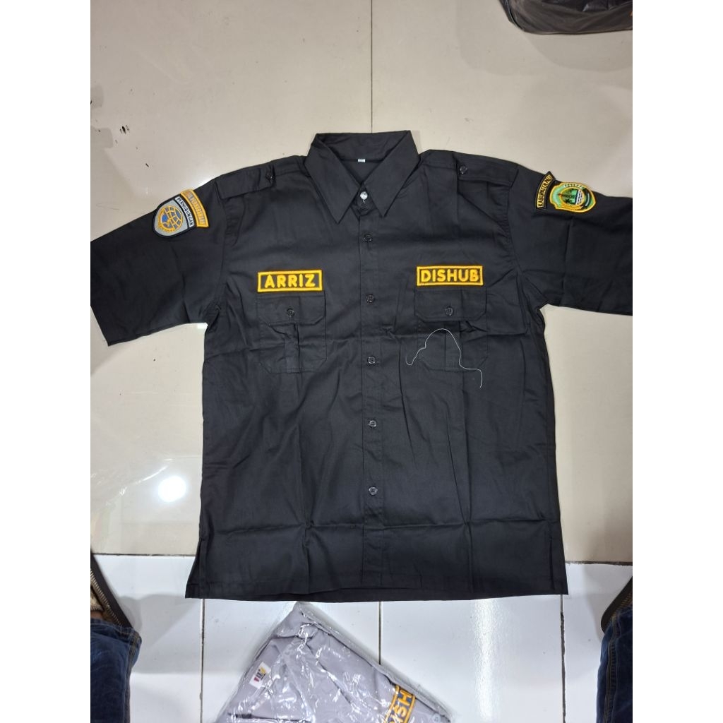 KEMEJA DISHUB WARNA HITAM PREMIUM FULL BORDIR TIMBUL FREE BORDIR NAMA DAN LOGO DAERAH