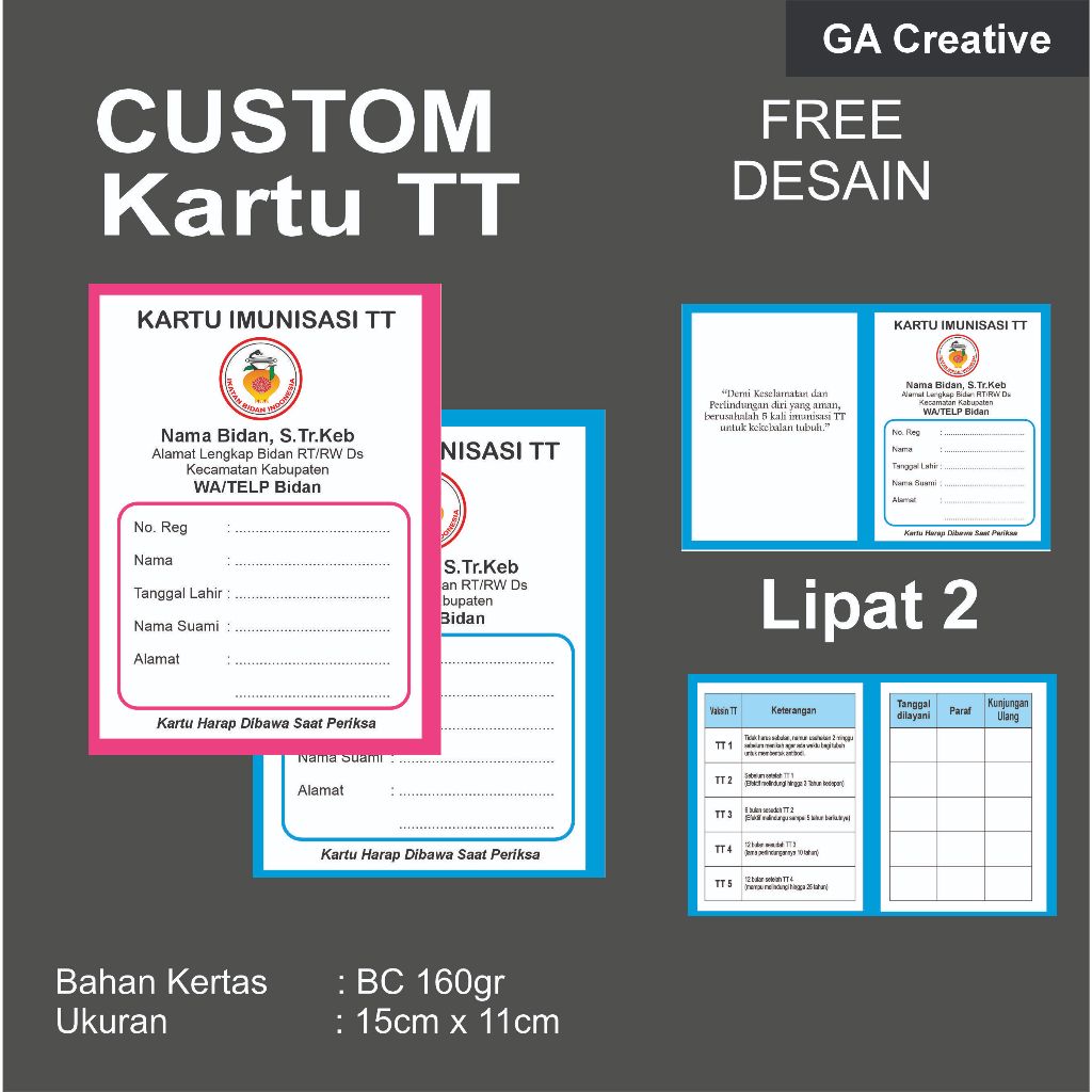 Kartu Imunisasi TT / Kartu TT / Buku TT