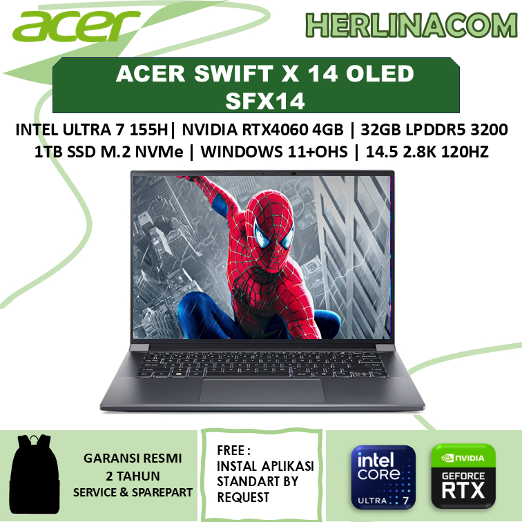 Acer Swift X 14 Oled SFX14 RTX4060 Ultra 7 155H 32GB 1TB OHS 14" 120HZ