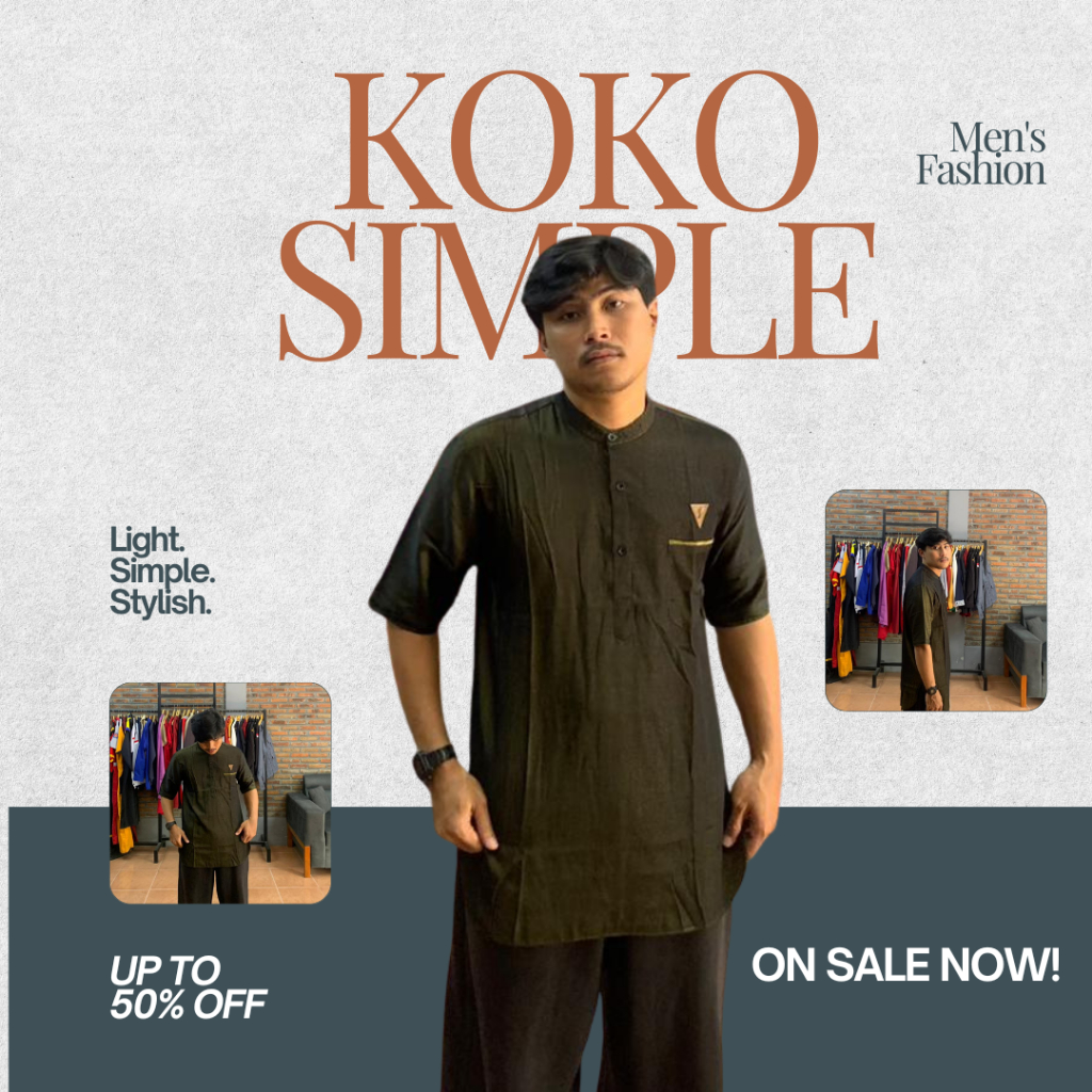 Baju Koko Pria | Kemeja Koko | Baju Muslim Pria | Atasan Muslim | Koko Simple Stylish | Army