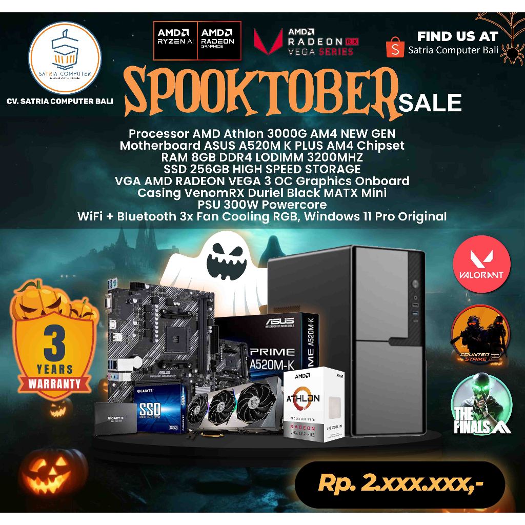 PC / Komputer AMD Athlon 3000G AM4 / 8GB / 256GB / VEGA 3 / GARANSI 3 TAHUN
