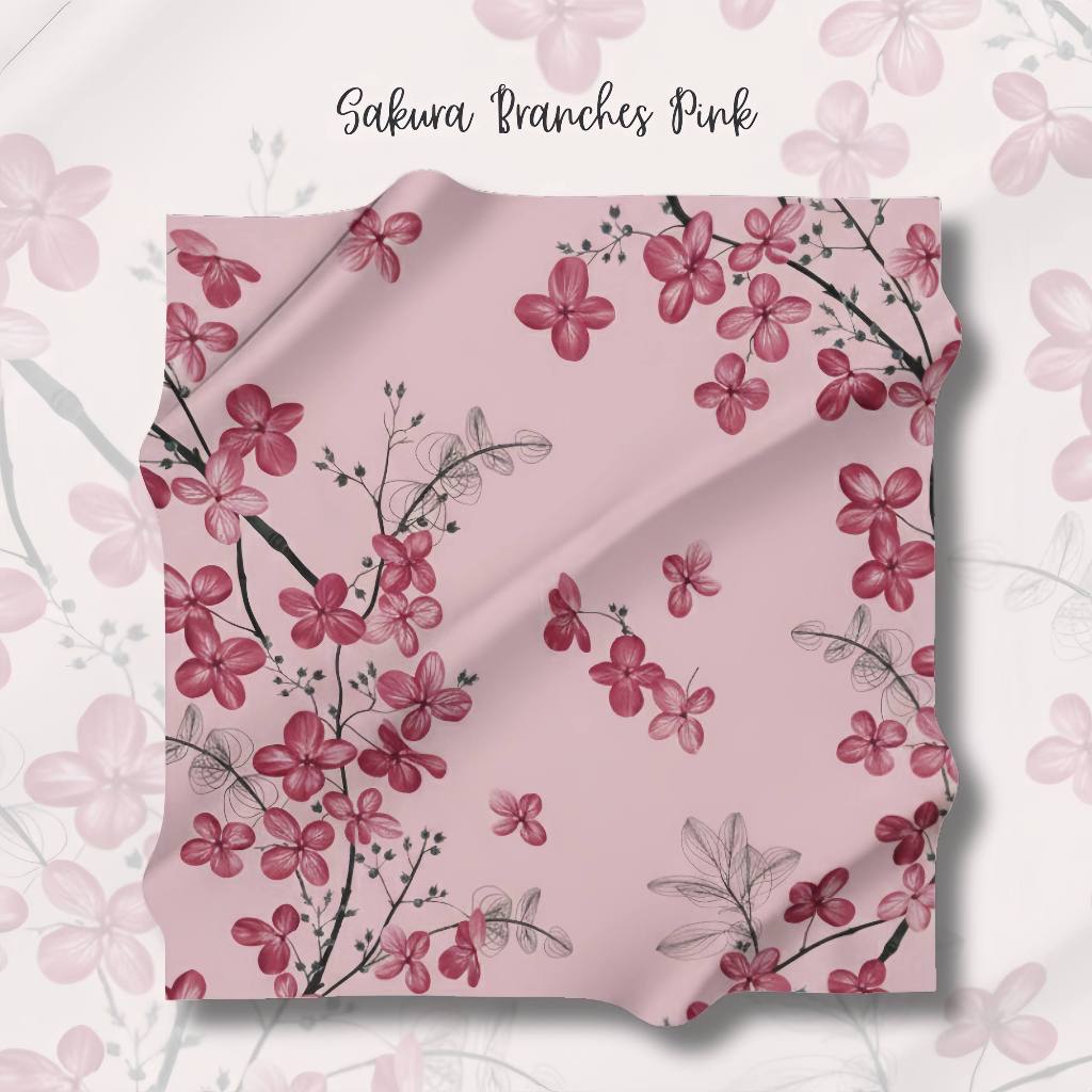 kain Katun sprei Meteran Motif BUNGA SAKURA Tabur Esra GROW Catra ELBHE