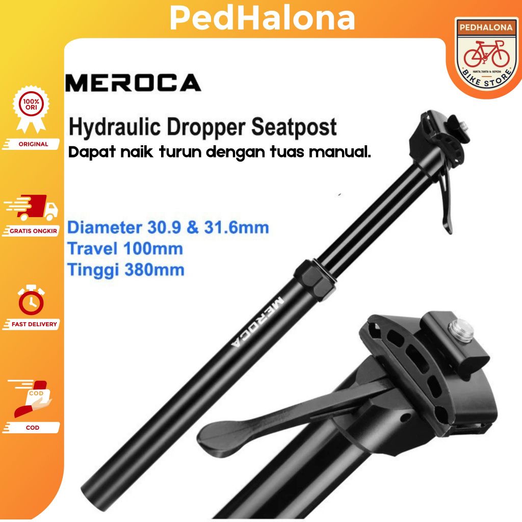 Meroca Dropper Seatpost Hidrolik Sepeda Model Tuas Manual Travel 100mm