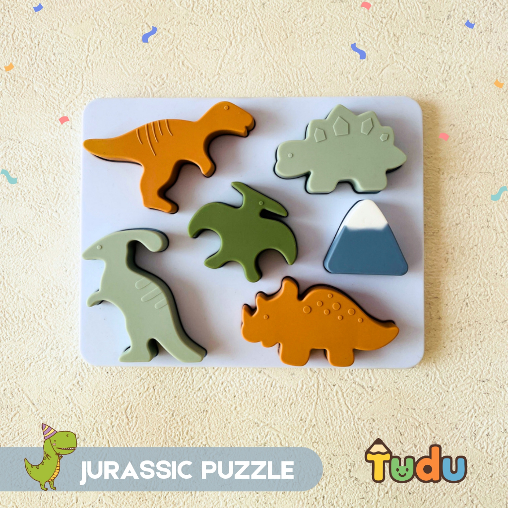 TUDU Jurassic Puzzle – Mainan Edukasi Montessori Anak Bentuk Dinosaurus Silicone