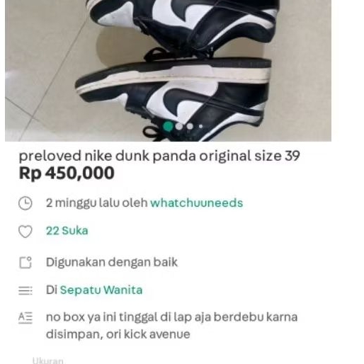 nike dunk panda preloved ori