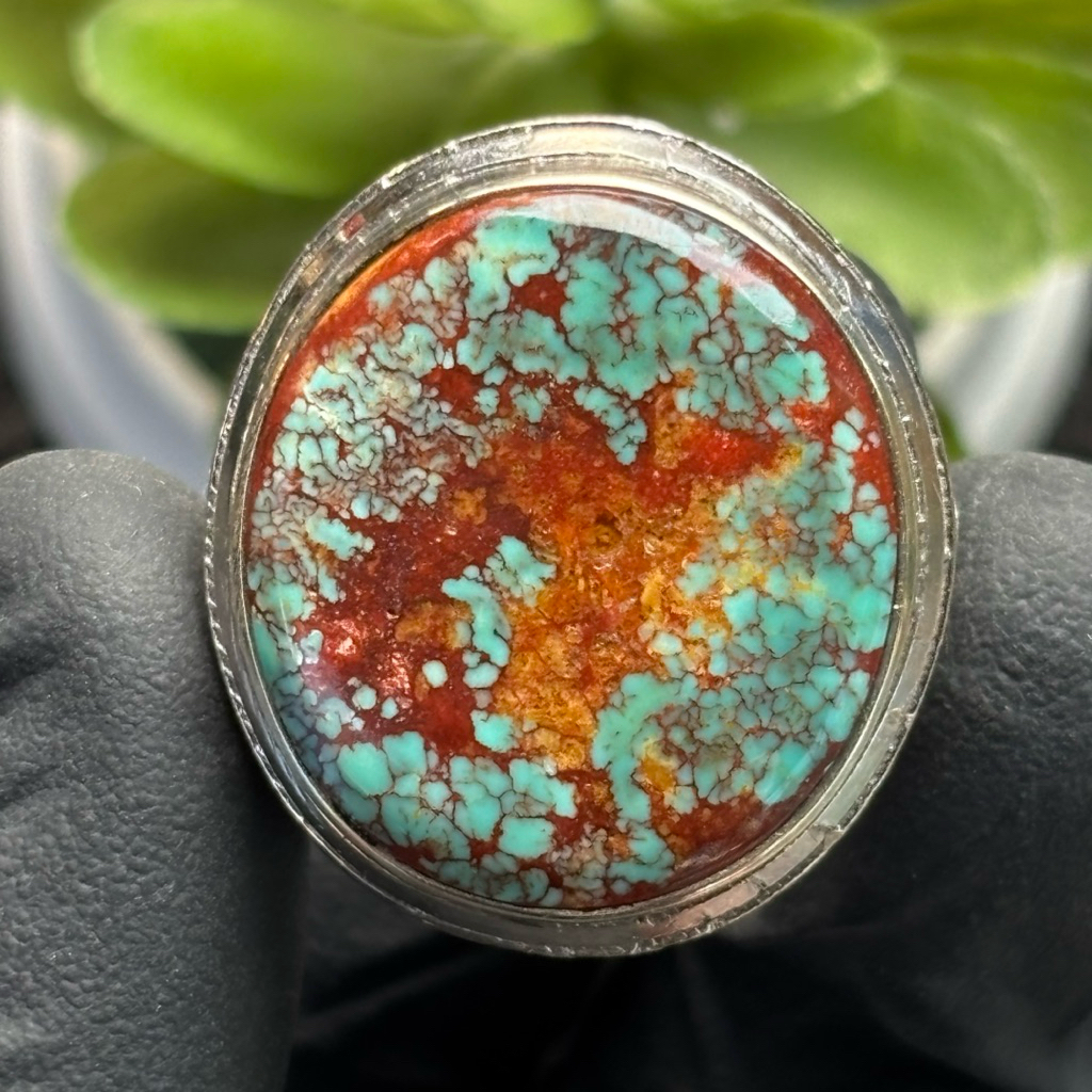 Cincin Batu Pirus Persia Asli – Warna Merah Toska Langka, Energi Elegan & Beran