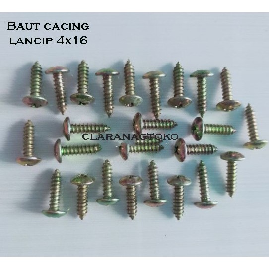 Paket 100pcs Baut Cacing 4x16 Lancip Stainless