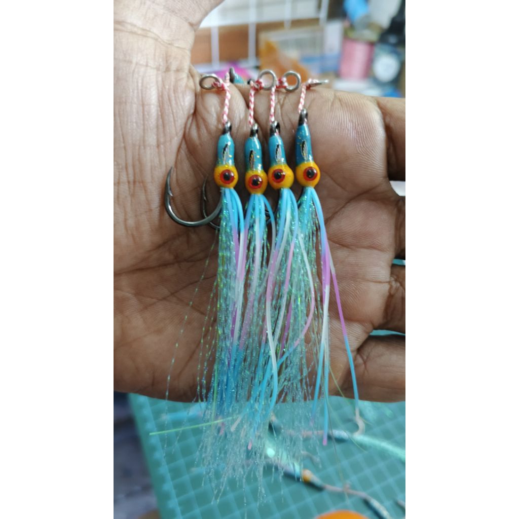 Assist Hook Blue GACOR No.8 Handmade – Kail Pancing Jigging Micro Jig 7–15gr High Carbon Steel Anti 