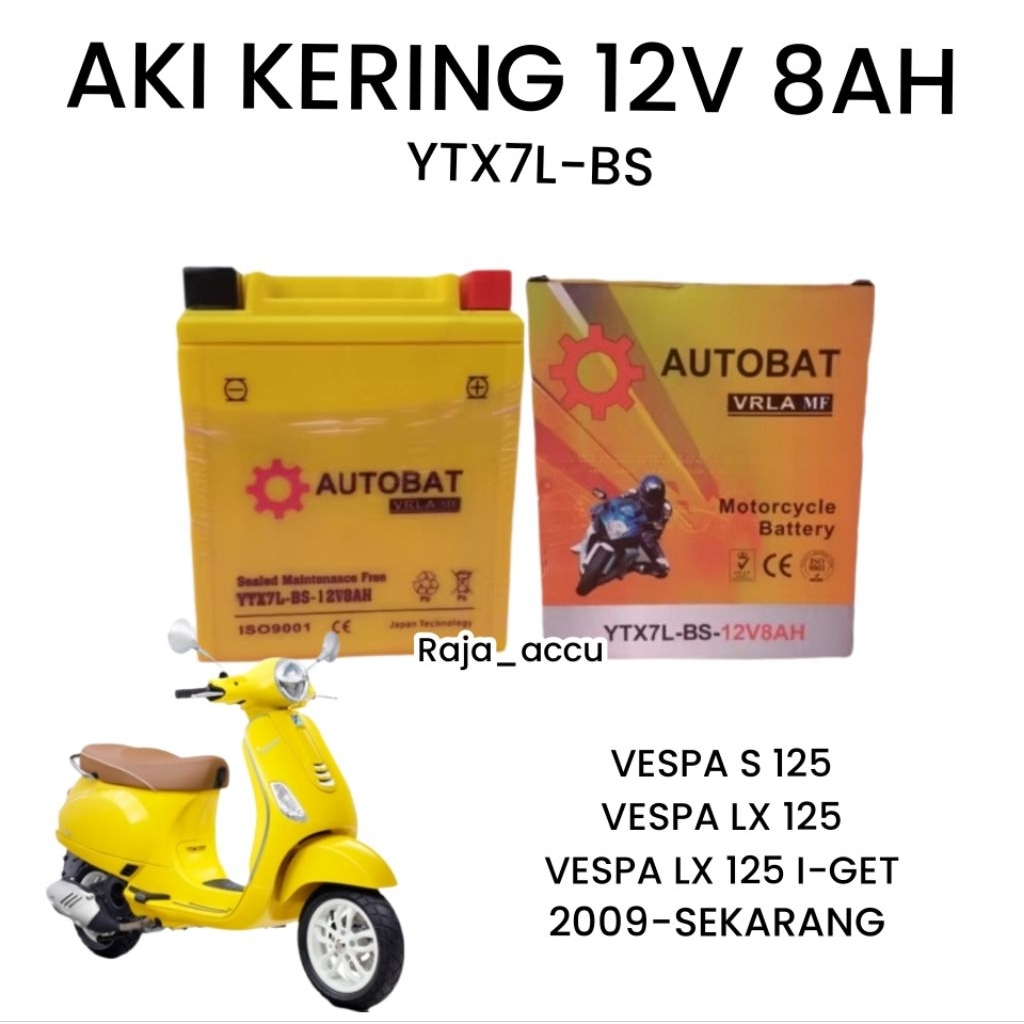 Aki motor vespa s 125 vespa lx 125 vespa lx 125 i-get 2009-sekarang aki kering autobat ytx7l-bs 12v 