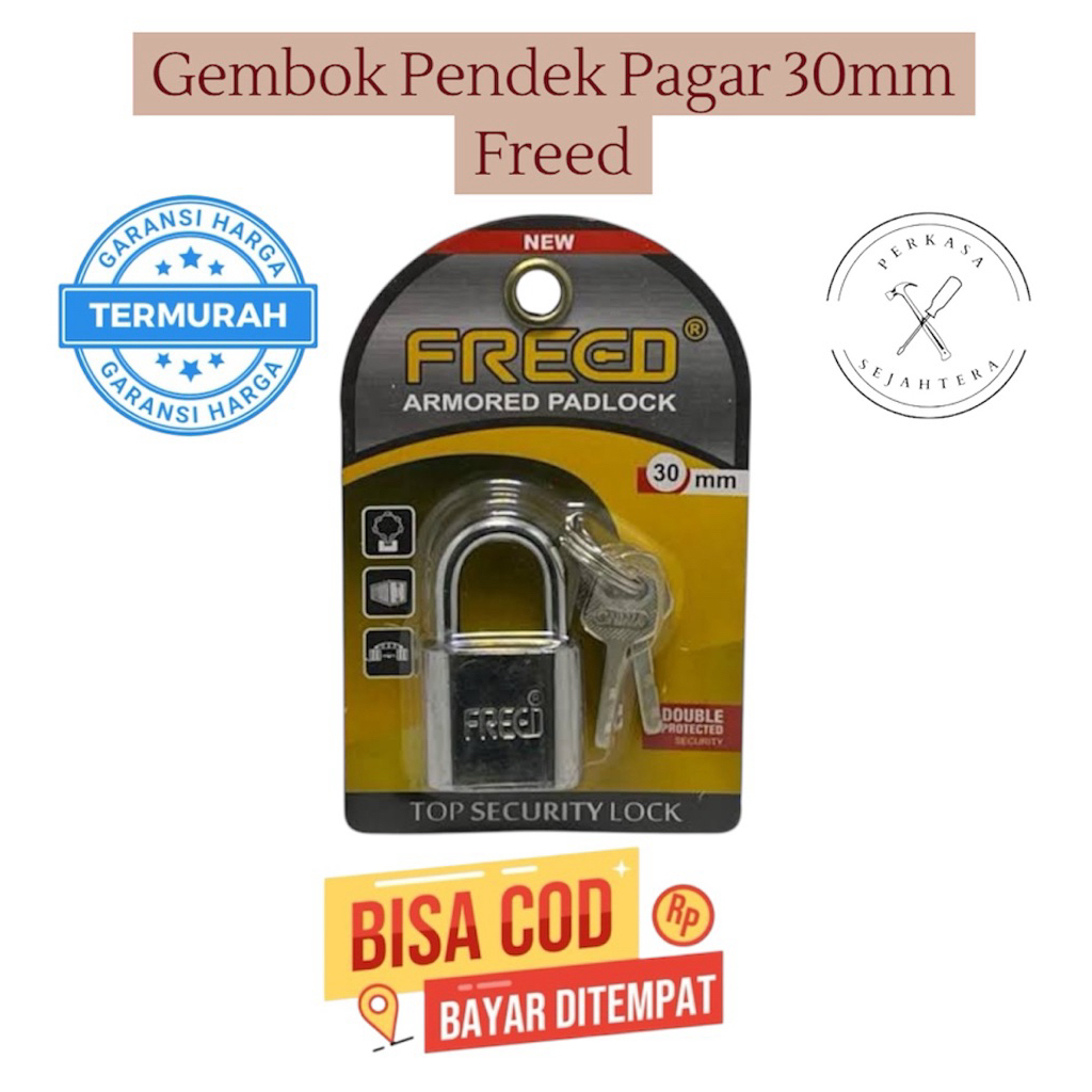 Gembok Pendek Pagar Freed 30mm / Gembok Nekel Freed 30mm