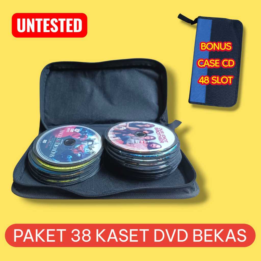 Paket Kaset Film DVD Isi 38 Bonus Tas CD Biru 48 Slot - CD Bekas Film Barat Jadul Dekorasi Vintage
