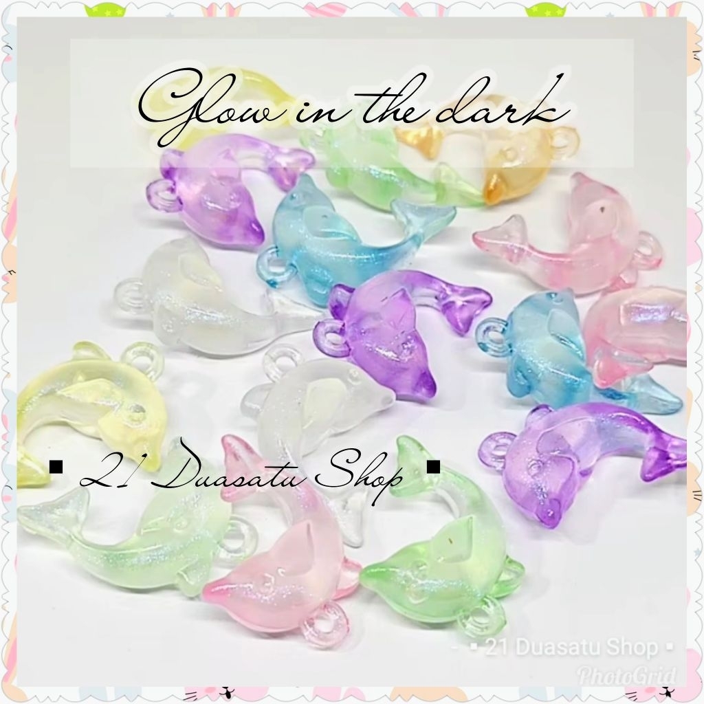 (Pon) Manik shimmer GID dolphin lumba lumba 20 mili lubang bandul campur warna/mote kerajinan tangan