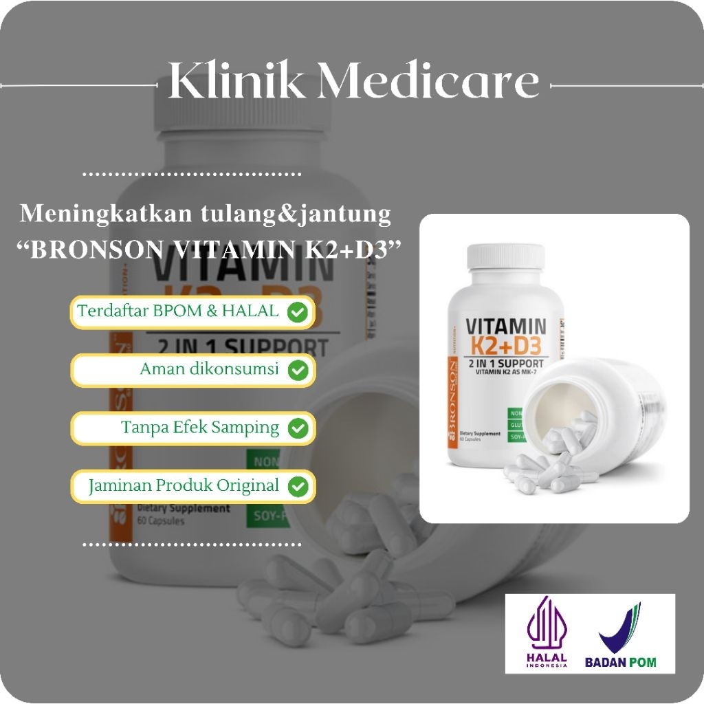 BRONSON VITAMIN K2 D3 ASLI - Obat Herbal Kesehatan Daya Tahan Imun Tubuh 60 Kapsul