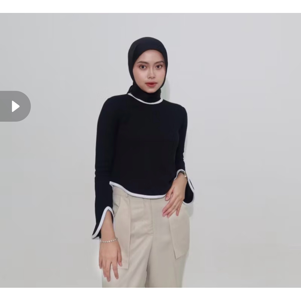 blouse wanita hitam garis putih