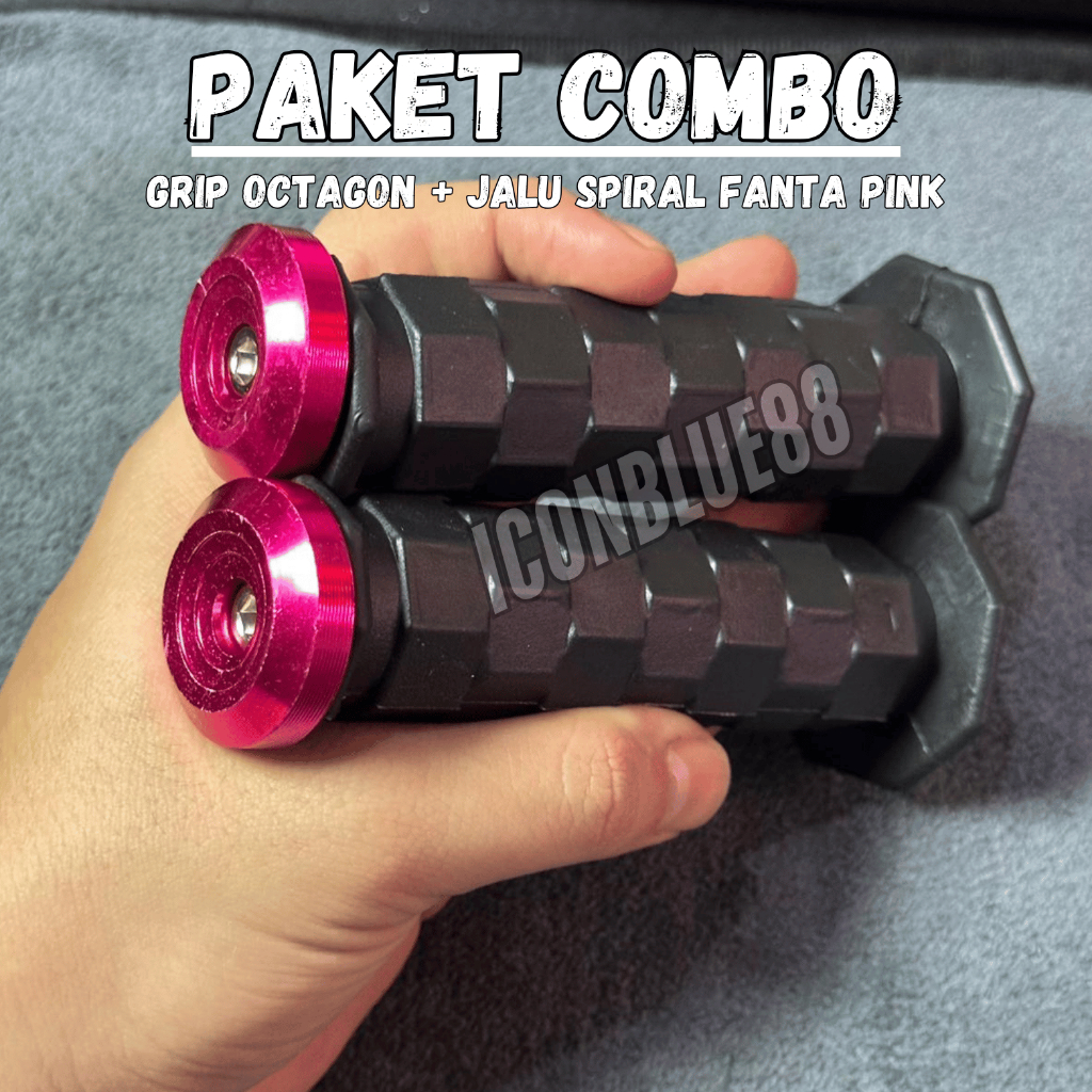 iconblue88 PAKET COMBO Handgrip Octagon + Jalu Spiral Heng warna FANTA PINK Bahan Aluminium CNC Univ