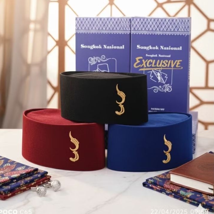 KOPIAH ANAK PECI DEWASA MUSLIM HITAM LOGO KUJANG EMAS BORDIR TINGGI 9 CM STANDAR