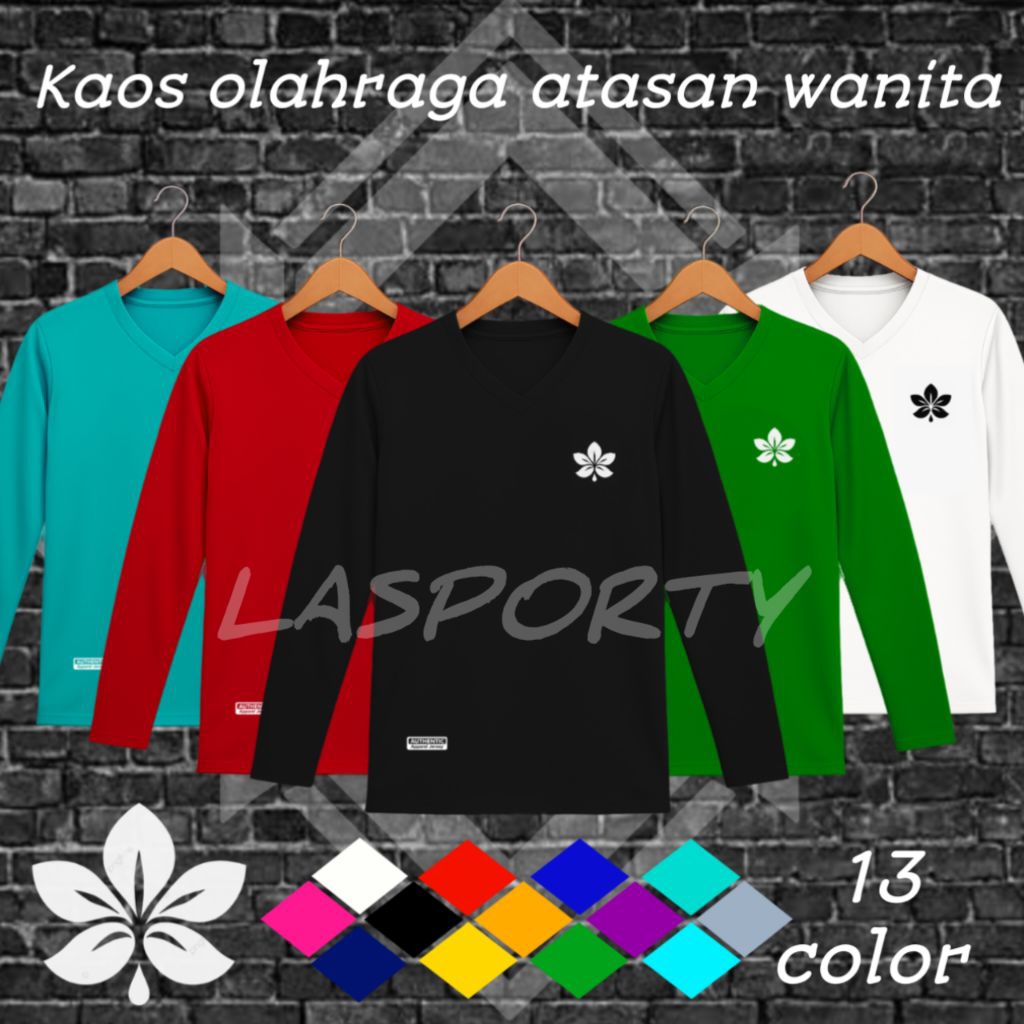 kaos olahraga atasan wanita lengan panjang senam jumba dryfit milano banyak pilihan warna