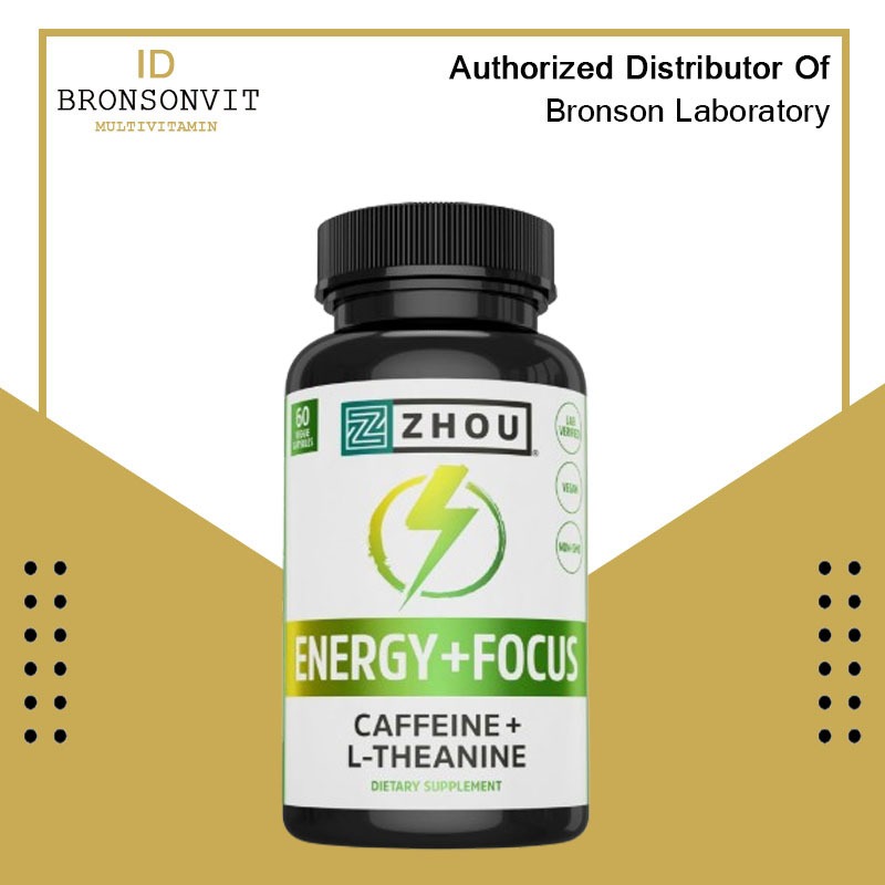 Zhou Energy + Focus - L Theanine Caffeine Caffeine Boost for Adults, Men & Women, Slow Extended Rele