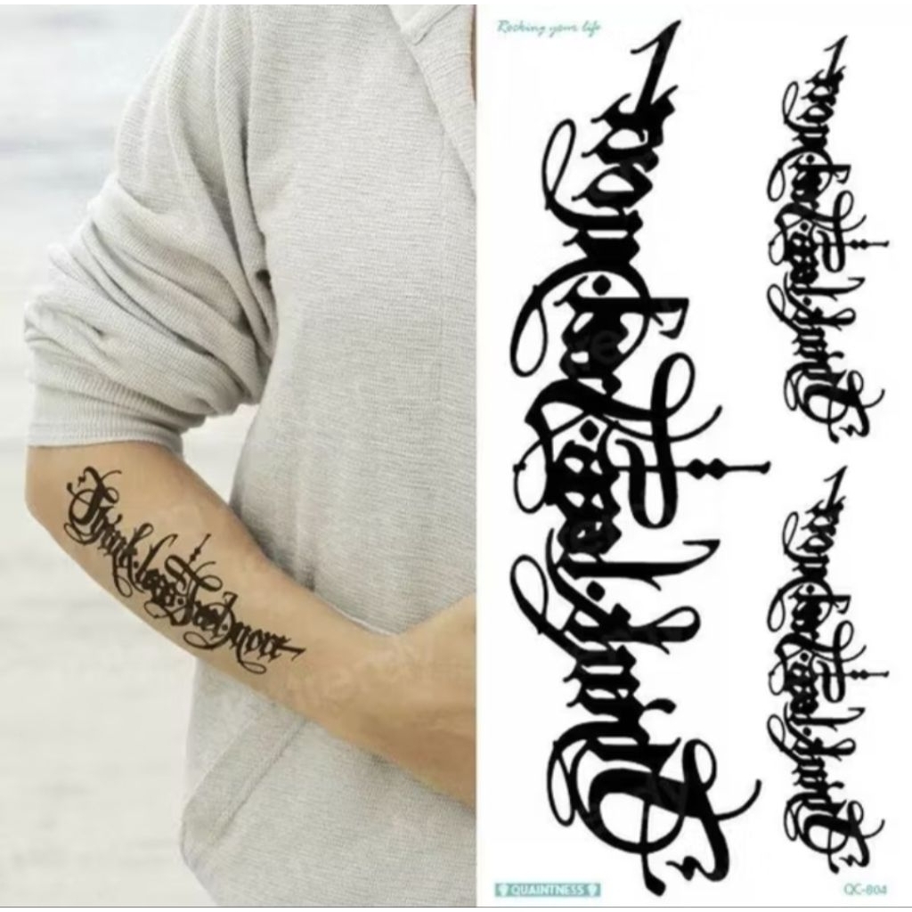 Tatto Temporary TULISAN KALIGRAFI QC_804 Tatto Tempel Tangan Dada Tubuh Tahan Air Anti Air Sementara