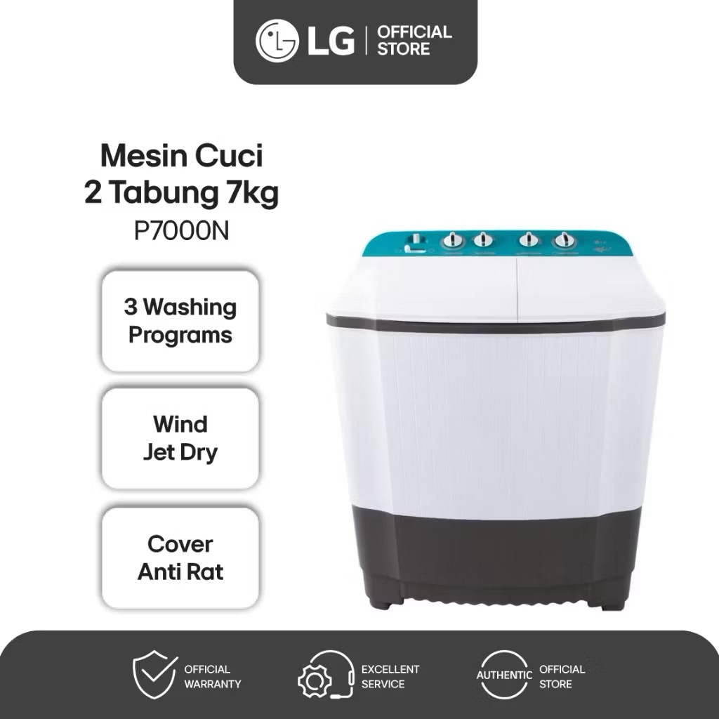 Mesin Cuci LG P7000N Kapasitas 7kg Mesin Cuci 2 Tabung LG P-7000N / LG 7kg P 7000N